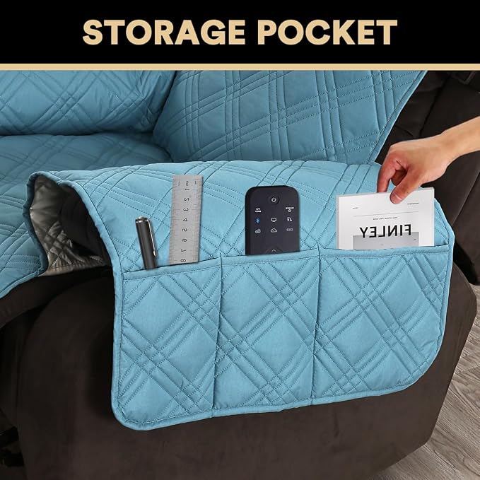 PrinceDeco Recliner Cover 100% Waterproof Couch Cover Sofa Cover for Living Room Water Resistant Furniture Protector with Elastic Straps for Pets Dog(Recliner28,Smoke Blue) - Image 6