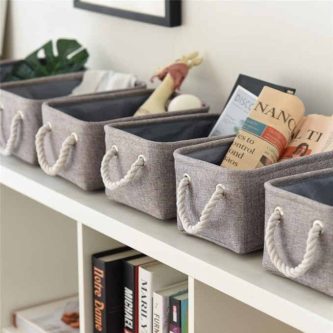 TcaFmac Basket for Organizing Cube Stgorage Bin - Small 6 Pack Fabric Storage Cubes Collapsible Baskets for Shelves with Rope, Bins for Organization Toy(Grey 12x8x5.2 inch) - Image 2