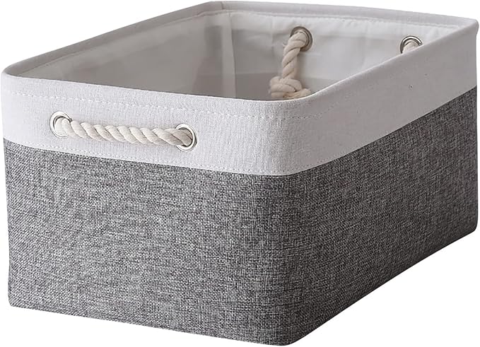 TheWarmHome Organization and Storage Basket for Organizing- 16x12x8 inch 1 Pack Fabric Storage Cubes, Collapsible Storage Bins for Shelves Organizer Gift Closet Cloth Toy (White & Grey) by TheWarmHome
