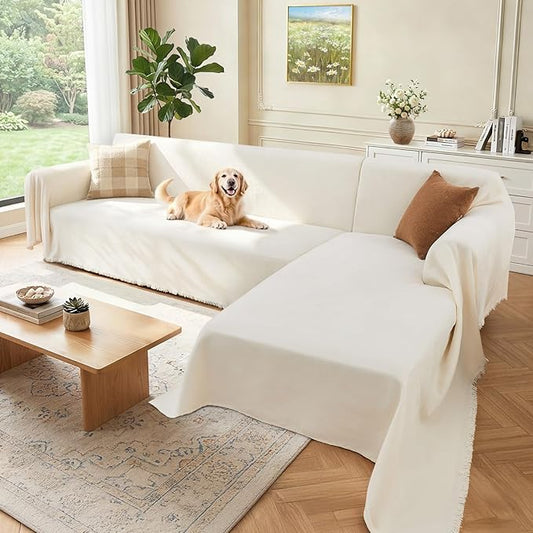 2 Pieces Sectional Couch Covers L Shaped Cover L Cream White | Thick Washable Fabric for L Shaped Sectional Sofa, Anti-Pet Hair, Stain & Wear Resistant, Easy Care & Installation by Unknown