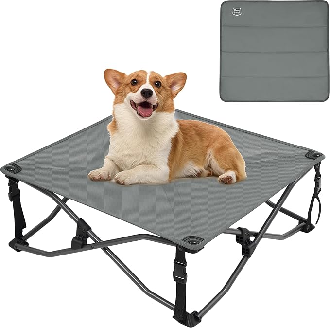 Timber Ridge Small Elevated Dog Bed, 3-in-1 Portable, Folding, and Raised with Removable Pad Mat, Cooling Design for Indoor and Outdoor Use, Grey by TIMBERRIDGE
