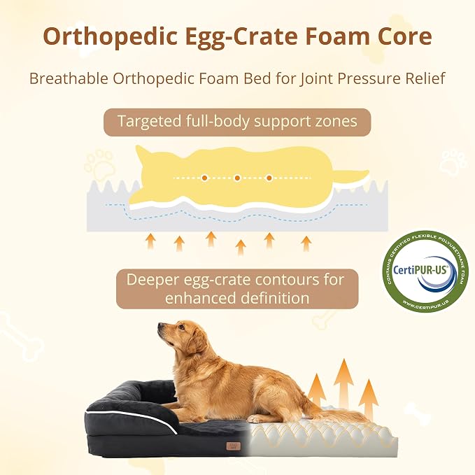 EGOHOME Orthopedic Dog Bed with Sides for Large Dogs 41x27x6.5in Black | Water Resistant Egg Crate Foam Dog Couch with Removable Washable Cover & Non-Slip Bottom, Comfort Support Pet Sofa - Image 4