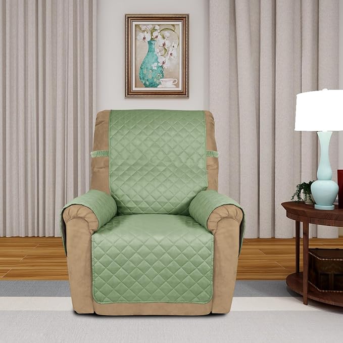 PureFit Reversible Recliner Chair Covers Couch Covers for Dogs, 19 in | Sage Green/Ivory, Water Resistant Couch Protector, Washable Pet Couch Cover with Non Slip and Elastic Straps For Kids - Image 2