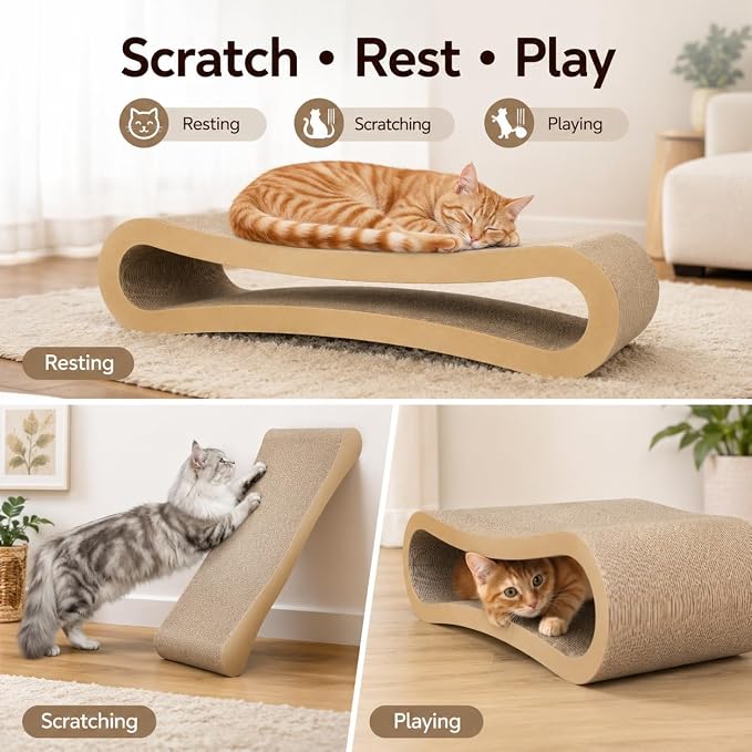 Simple Deluxe 3-in-1 Large Cardboard Cat Scratcher Lounger, 33.5" x 10.2" x 10.2" Infinity Shape Cat Scratching Board, Reversible Corrugated Scratch Pad for Multi-Cat Homes, 100% Recyclable, X-Large - Image 5