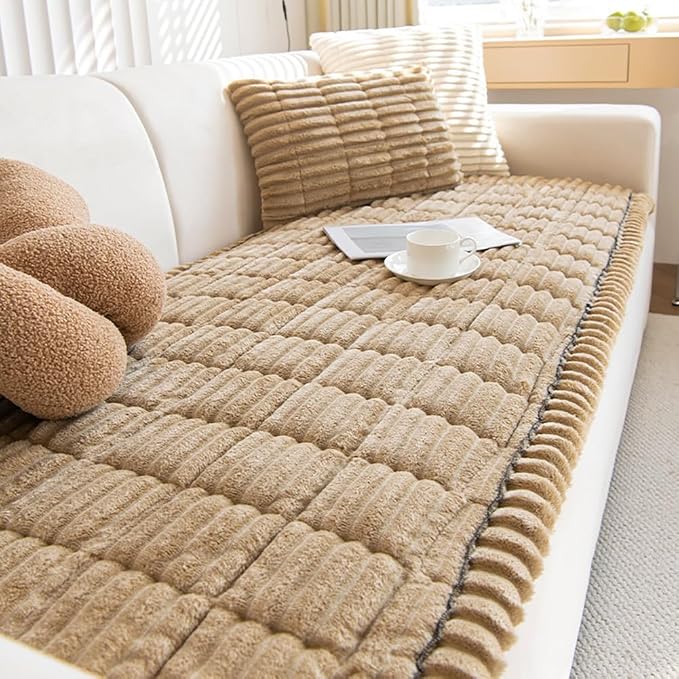 vctops Striped Couch Cover Super Soft Corduroy Sectional Sofa Cover Washable Non Slip Sofa Slipcover Furniture Protector for Kid Dog Pet,1 Piece (Coffee,24"x35") by vctops