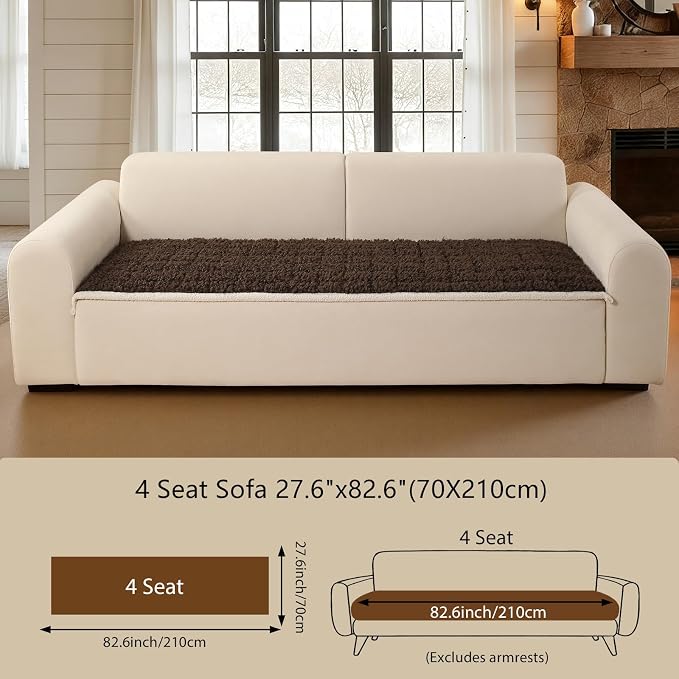 OHSIO Couch Cover for Pets, Washable Non-Slip Sofa Cover Pet Friendly, Soft Fuzzy Teddy Fleece Sofa Slipcover for 3-4 Cushion Sofa Furniture Protector (Brown, 27.6" x 82.6") - Image 2