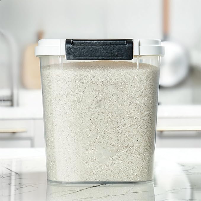 HANAMYA 30 LB Rice Storage Container with Measuring Cup, BPA free, For Rice | Grain | Pet Food | Flour, 1 count, Clear & Black - Image 6