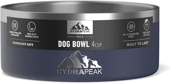 Hydrapeak Dog Bowl; Non Slip Stainless Steel; Water and Food Dish; Large Sized and Small Dogs; 32oz 64oz; Multiple Sizes; 4 Cup | Navy - Image 4