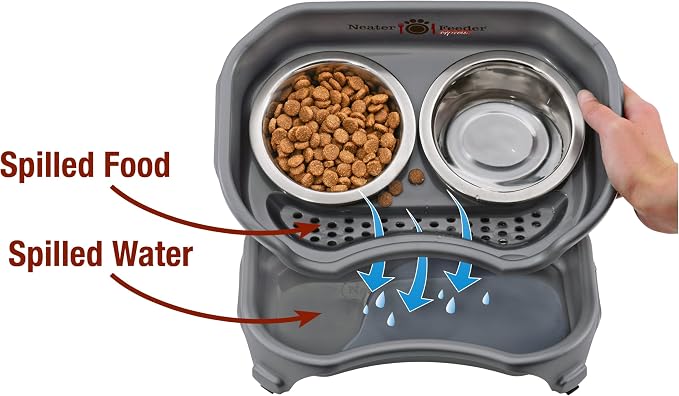 Neater Feeder Express Mess Proof Cat Bowls Elevated, No Spill Feeding Station, Stainless Steel Dishes for Food and Water, Raised Bowls for Indoor Cats, No Fatigue Whisker Friendly Dish, Grey - Image 3