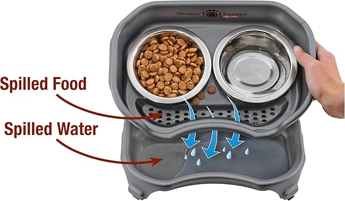 Neater Feeder Express Mess Proof Dog Bowls Elevated for Small Breed – Made in USA – No Spill Raised Slow Feeder Elevated Dog Bowl Stand, Stainless Steel Food and Water Bowl Set, Grey - Image 3