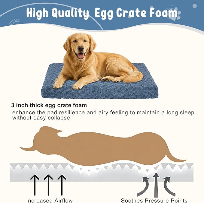 EMPSIGN Dog Bed Mat Crate Pad Mattress, Ultra Soft Pet Kennel, Navy, XXL | Reversible(Cool & Warm), Waterproof Linings, Removable Machine Washable Cover, for 48" Dog Crate, Soft Rose Plush/Canvas - Image 2