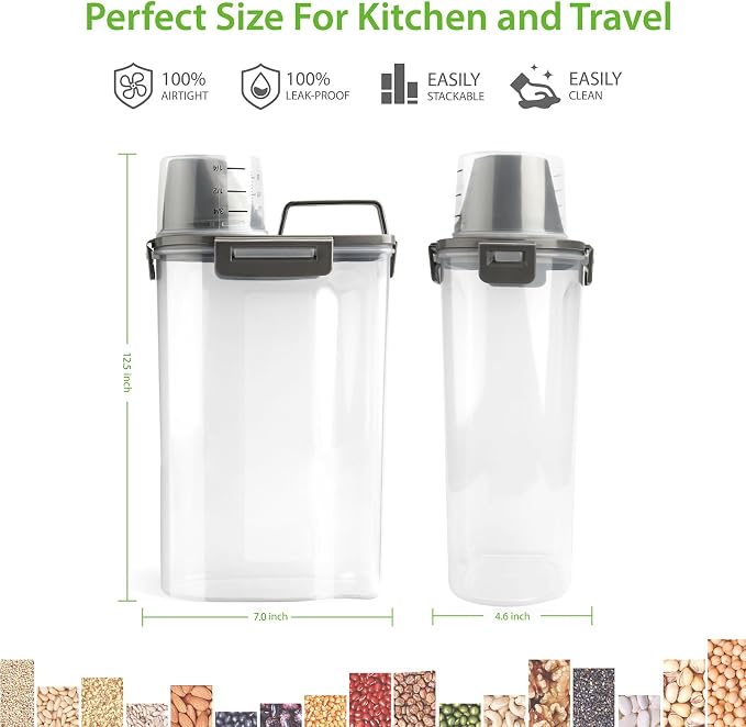 Viretec Rice Airtight Storage Container, 3 to 5Lbs Cereal Dry Food Flour Bin, Pet Dog Cat Food Dispenser with Measuring Cup, BPA Free Clear Plastic Kitchen and Pantry Organization Bin for Sugar - Image 4