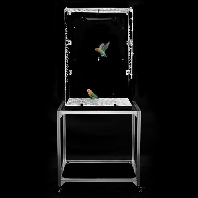 GuineaLoft™ Model-ET223 Acrylic Bird Cage – 2×2×3 ft Mid-Sized Tall Cage, Crystal Clear, Stainless Steel Mesh Top & Bottom, Dual Side Doors, Reusable Canvas Bottom – Visit the GuineaLoft Store by GuineaLoft%E2%84%A2