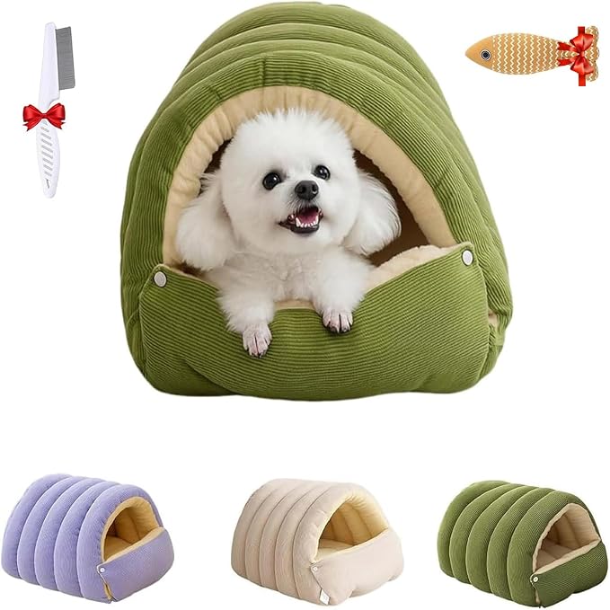 Removable and Washable Winter Closed-Off Cat Bed, Warm Cozy Comfort Pet Cave for Cats & Kittens, Machine-Washable Removable Cushion, Non-Slip Base by Qfibkr