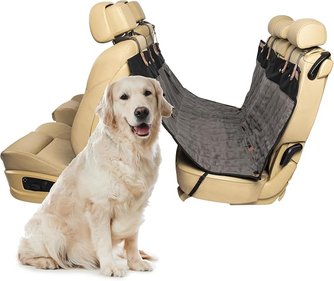 PetSafe Happy Ride Quilted Dog Car Seat Cover, Hammock, Black | Dog Hammock Seat Cover for Car, Scratch-Resistant Quilted, 4 Adjustable Headrest Straps, Nonslip Backing, Machine Washable by PetSafe