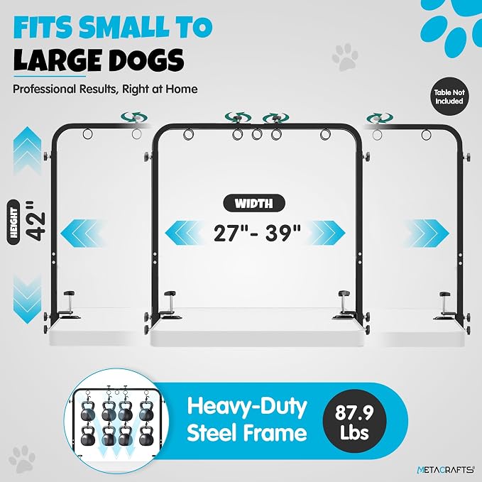 Dog Grooming Arm with Hammock – 42" Adjustable Dog Grooming Stand with Clamp for Table, Foldable Stainless Steel Grooming Arm with Dual Nooses, Ideal for Small and Large Dogs (Table Not Included) - Image 4