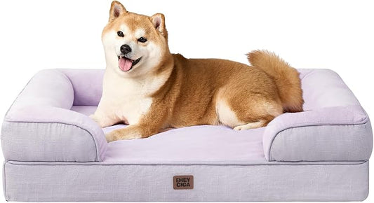 EHEYCIGA Orthopedic Dog Beds Large Sized Dog, Waterproof Washable Pet Bed | Non-Slip Bottom and Egg-Crate Memory Foam XL Dog Couch Bed with Washable Removable Cover, Lilac by EHEYCIGA