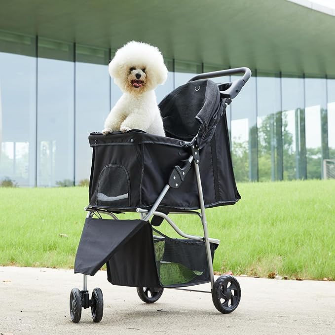 Sweetcrispy Pet Stroller for Dogs and Cats | Foldable, Lightweight, and Durable | Ideal for Small to Medium Pets | Includes Storage Basket and Cup Holders