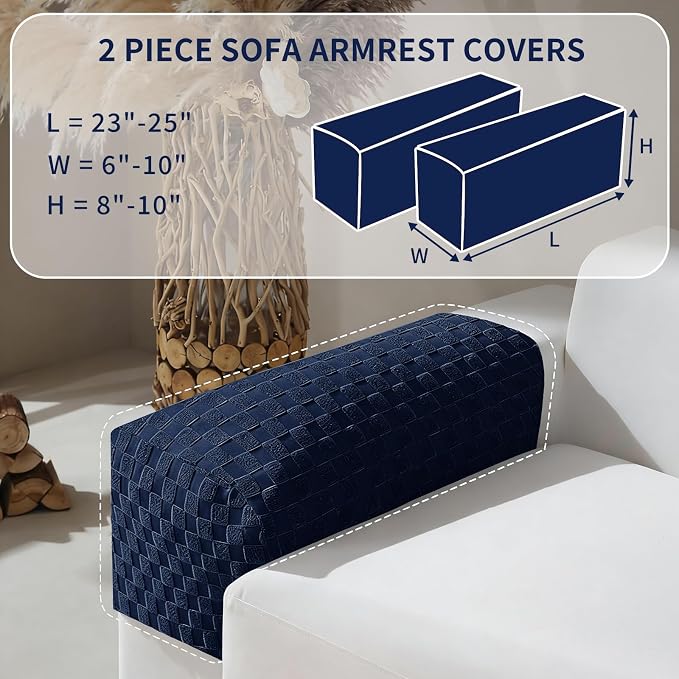 YEMYHOM Couch Cushion Covers for Sofa, Stretch Sectional Couch Armrest Covers Washable Thick Furniture Protector Sofa Slipcovers for Pets (2PC Armrest Cover, Navy) - Image 2