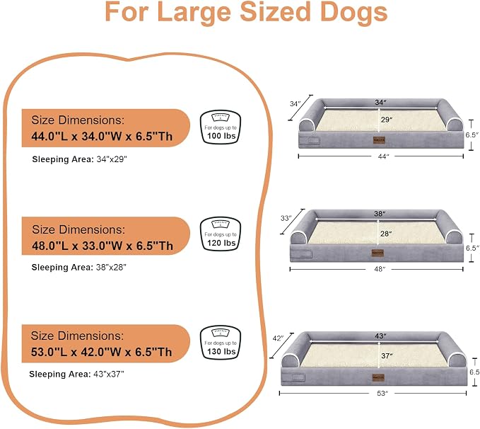 NANUYA Orthopedic Dog Bed for XX-Large Dogs, 44 x 34 Inch, Purple | Egg crate foam for joint support, 3-sided bolster pet sofa, waterproof lining, washable cover, and non-skid base - Image 6