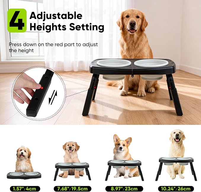 Elevated Dog Bowls Stand, 3 Height Adjustable Raised Dog Bowl with Collapsible Silicone Bowls, Non-Slip Stand for Small, Medium, Large Dogs & Pets - Image 2