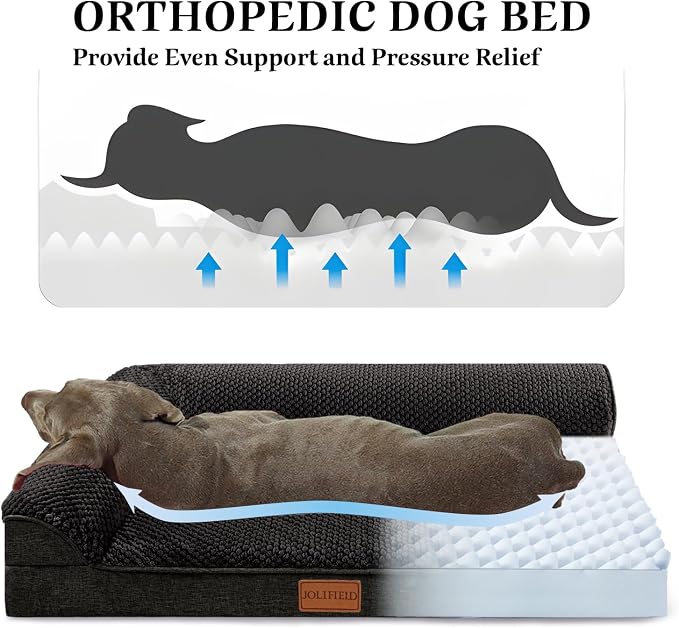 Orthopedic XL Dog Bed Large Sized Dog 42''X28'', Waterproof L Bolster Egg Crate Foam Big Pet Crate Beds with Washable Removable Cover, Non-Slip Soft Pet Couch Sleep Mat, Black - Image 3