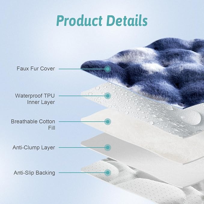 COZY KISS Chair Cover for Dogs Washable, Ultra Soft Faux Fur Pet Couch Pad for Car Seat Protector, Liquid Pee Proof Cat Mat, Warm Pad for Dresser Top, 23.5x23.5 inch, Tie Dye Blue - Image 3