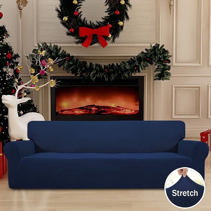 Easy-Going Stretch 4 Seater Oversized Sofa Couch Cover Navy | 1-Piece Extra X-large Sofa Cover Furniture Protector Couch Soft with Bottom for Kids, Spandex Jacquard - Image 2