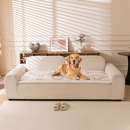 STACYPIK Modern Geometric Beige Couch Cover for Dogs Washable, Thickened Fuzzy Pet Sofa Covers for 2 Cushion Couch Pet Friendly, Non Slip Sofa Protector for Sectional Multi-use Dog Bed Mat-27.6X59.1IN by STACYPIK