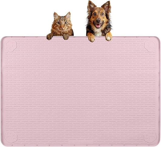 Dog Food Mat 34''x22'' Extra Large Dog Mat for Food and Water, Pink | Silicone Dog Bowl Mat with Raised Edge, Waterproof Non-Slip Pet Feeding Mat for Floors, fit for Dog Cat Bowls by Bartuke