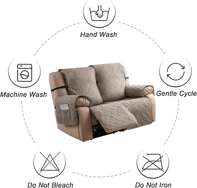 Genina Waterproof Loveseat Recliner Cover Non-Slip, Sofa Cover for Reclining Couch 2 Seat, Washable Couch Cover Loveseat Furniture Protector Cover for Pets Dogs Kids (Taupe, Recliner Loveseat) - Image 9