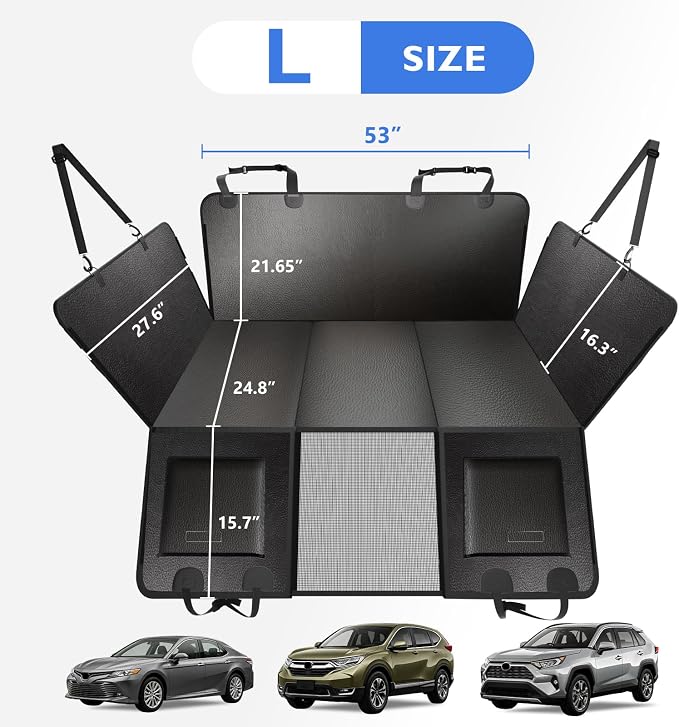 Back Seat Extender for Dogs - Hard Bottom Dog Car Seat Cover for Back Seat, Waterproof Backseat Pet Travel Cover, Anti Scratch Dog Hammock for Car SUV Sedan, Black - Image 6