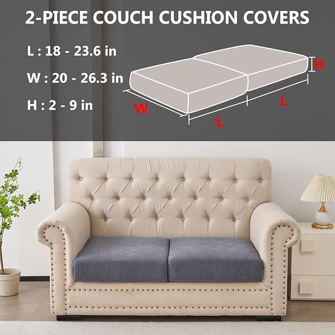 Genina Waterproof Couch Cushion Covers for Pets Washable Sofa Seat Covers | Non Slip,Stretch Jacquard Fabric,Pet Hair & Scratch Protection,Easy Installation,Furniture Protector,Sectional Sofa,2 Piece - Image 2