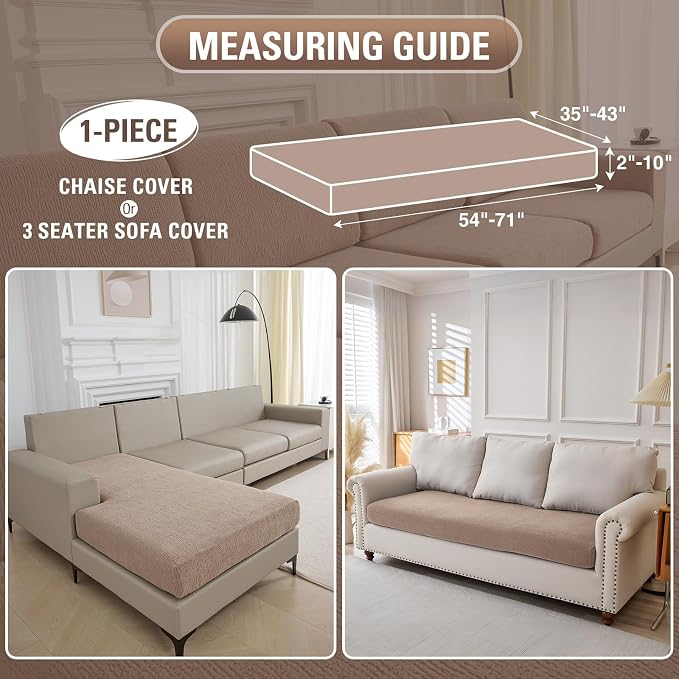 Couch Cushion Covers Chaise Couch Cover Stretch Sectional Sofa Slipcover Washable Wear-Resistant Furniture Protector(Khaki,1 Piece for Chaise or Sofa 3-Seater) - Image 2