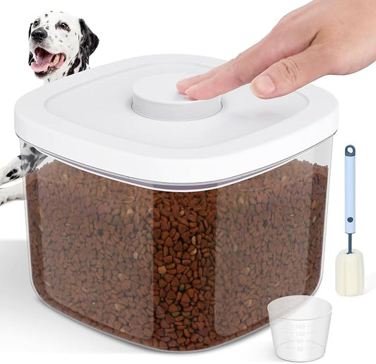 LEAWALK 5-8Lbs/5.28Qt/5L Airtight Dog Cat Food Storage Container and Pet Storage Bin BPA-Free. PET Clear Stackable Dog Treat Containers for Pet Food/Rice/Dry/Cereals/Flour/Sugar/Bread, etc (Medium by LEAWALK