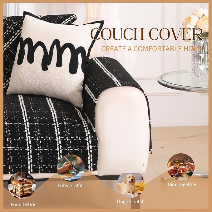 Waterproof Couch Cover for Dogs Washable,Chenille Pet Couch Covers for Sofa,Non-Slip Couch Covers for 3 Cushion Couch Sofa Pet Friendly (Black, 27 * 23.6（2pc）) - Image 3