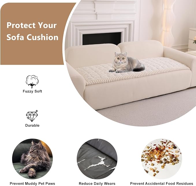 DREAMINGO Fuzzy Pet Couch Cover with Geometric Jacquard, Washable & Non-Slip Sofa Covers for 3 Cushion Couch, Plush Dog Bed Mat for Sofa Cushion Protector 27.6x82.7 Inch, White - Image 4