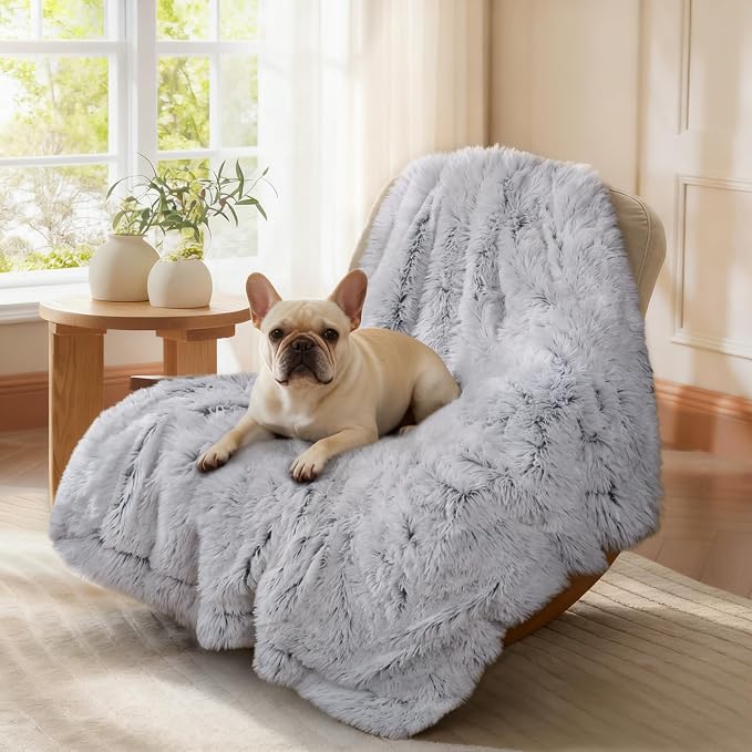 Luciphia Large Waterproof Dog Blanket Pet Washable Liquid Proof Furniture Protector Medium Shaggy Plush Calming Long Faux Fur Bed Cover for Couch Cat Blankets Kitten Doggy, Mist Grey, 40" x 50" - Image 5