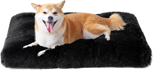 EHEYCIGA Fluffy Dog Crate Bed for Large Dogs, Plush Faux Fur Pad, Black | Calming Anti Anxiety Large Dog Crate Bed, Washable Soft Warm Mat with Non-Slip Bottom by EHEYCIGA