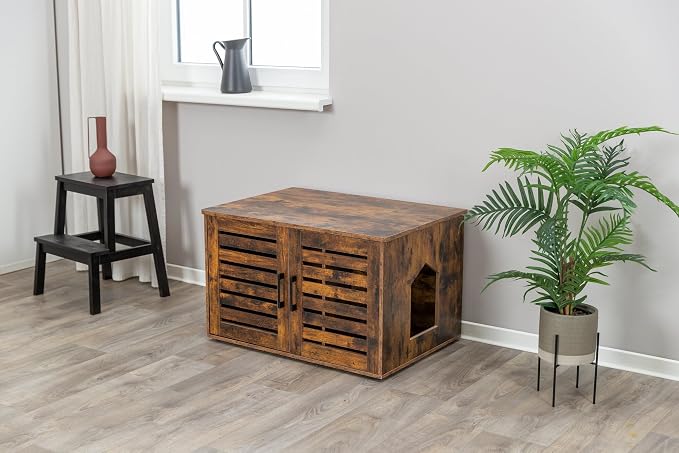 Trixie XL Farmhouse Litter Box Enclosure, Indoor Cat Furniture, Hidden Litter Box Cabinet or End Table, Brown - Image 6