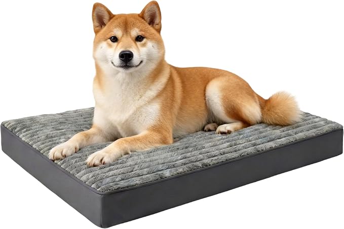 Dog Bed Large Sized Dogs, Orthopedic Flannel Pet Beds with Removable Washable Cover, Waterproof Indestructible Big Dog Bed with Anti-Slip Bottom, Egg Crate Memory Foam Pad, 35.0"x22.0"x3.0", Grey by Unknown