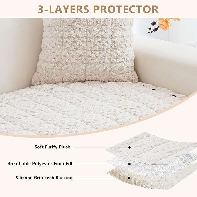 DREAMINGO Couch Cover for Dogs Washable - Fuzzy Sofa Covers Pet Friendly 27.6"x59.1", Soft Non Slip Pet Couch Cushion Protector Dog Bed Mat in Cream White - Image 2