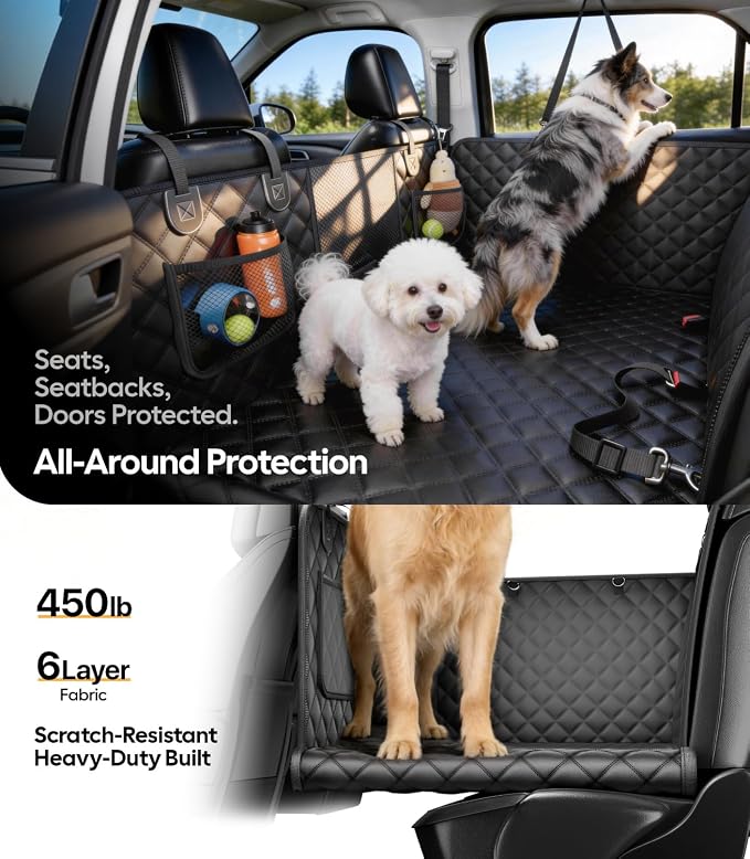 Wigoo Dog Car Seat Cover for Back Seat, Hard Bottom Support, Anti-Scratch | 450lbs Support Waterproof Dog Hammock for 1–4 Medium Dogs, Backseat Protector, Car Bed Extender for Truck/SUV, Size-L, Orange - Image 3