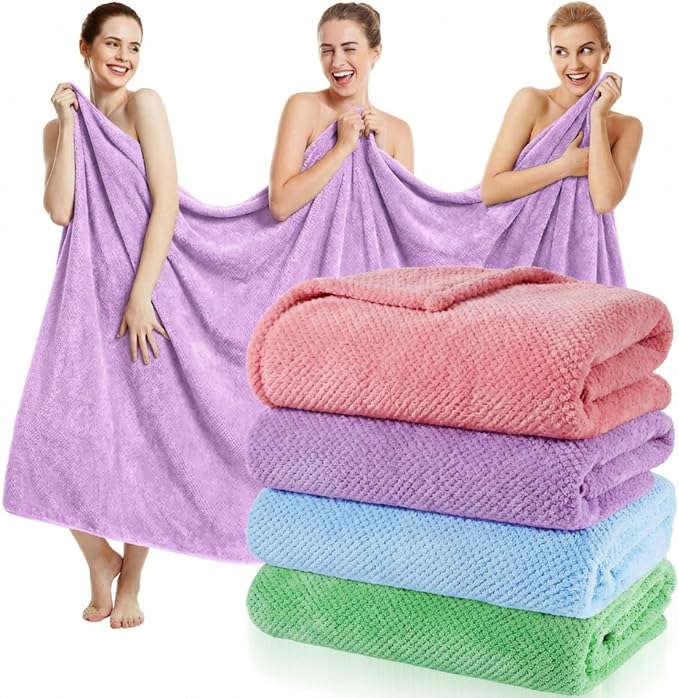 Newwiee 4 Pcs Oversized Bath Towel 40'' x 80'' Bath Sheet,Bright Colors | Fluffy Microfiber Quick Dry, Extra Large Bathroom Towel, Soft Absorbent Adult Shower Sheet, Fall Halloween Decor, Spa Beach by Newwiee