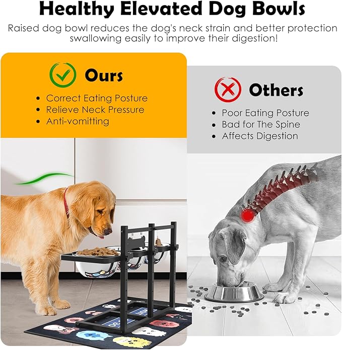SHAINFUN Elevated Dog Bowls Stand for Medium/Large Dogs with Mat, 6 Height Adjustable Raised Dog Bowl, Three 58oz Food Water Bowls - Image 2