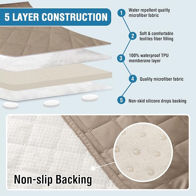 H.VERSAILTEX Couch Cover for Dogs Washable 100% Waterproof Sofa Cushion Cover Dog Bed Cover Non-Slip Pet Blanket for Sofa Cushion Protector, 35" x 82", Khaki - Image 5