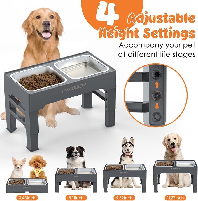 URPOWER Raised Dog Bowls 4 Height Adjustable Elevated Bowl Stand | Stainless Steel Water Bowl Non-Slip Dog Food Bowls Stand for Small Medium Large Dogs and Pets - Image 2