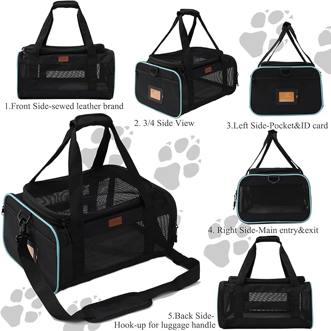 Cat Carriers Soft Small Dog Carrier Airline Approved Softsides Pets Bag,Black,Lightweight,Luxury Style,Top Expandable,Guaranteed on Cabin Board Flight Travel Recommend Under 15 lbs