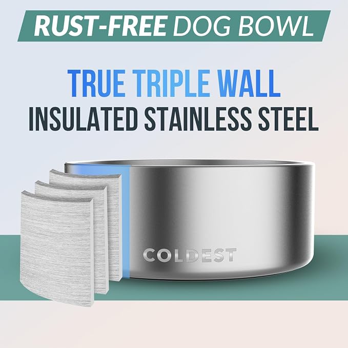 Coldest Dog Bowl - Anti Rust Metal, Non Slip, 3 Layers Insulated Stainless Steel Dog Bowls - Spill Proof & Heavy Duty - Water Bowl for Dogs, Cats, Dish Washer Safe (100 oz,Polished Stainless Steel) - Image 3