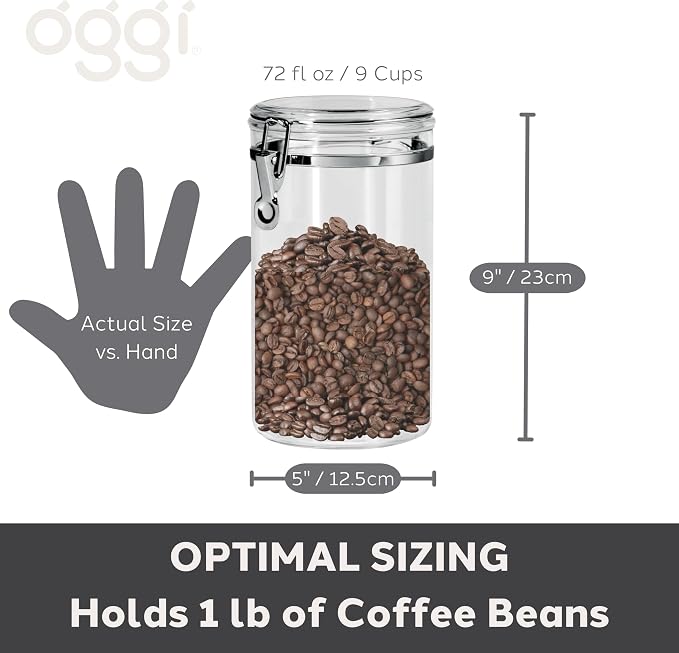 Oggi Large Clear Canister with Clamp Lid, 72 oz - Large Airtight Food Storage Container, for Kitchen & Pantry Storage of Bulk, Dry Foods, Pasta, Flour, Sugar, Coffee, Rice, Tea, Spices & Herbs - Image 5